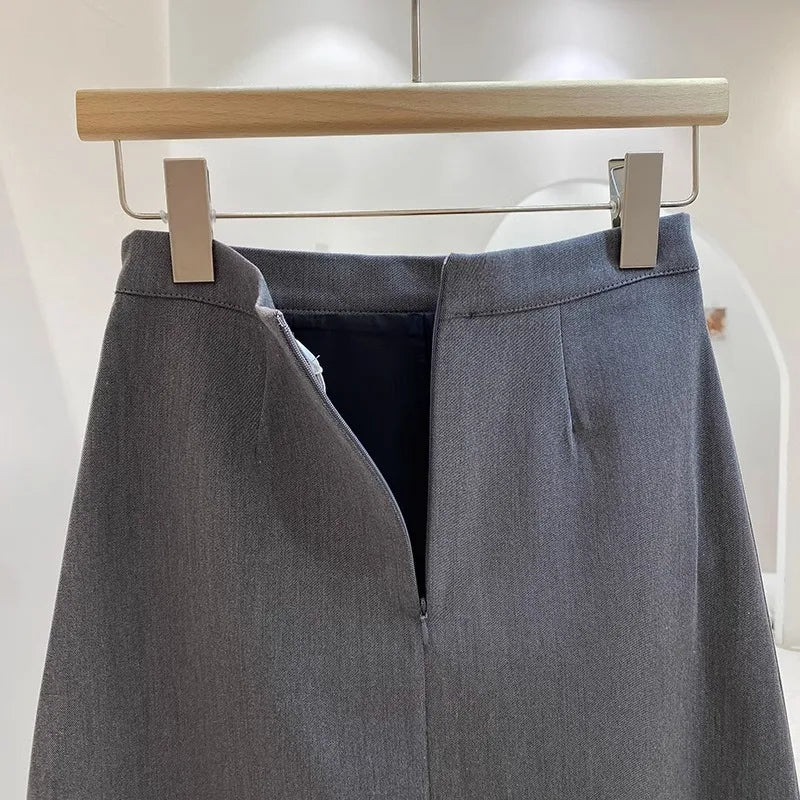 High Waist A-Line Mini Skirt Suit Women's Spring Outerwear Anti-Light Short Skirt Draping Pure Color Polyester Fiber