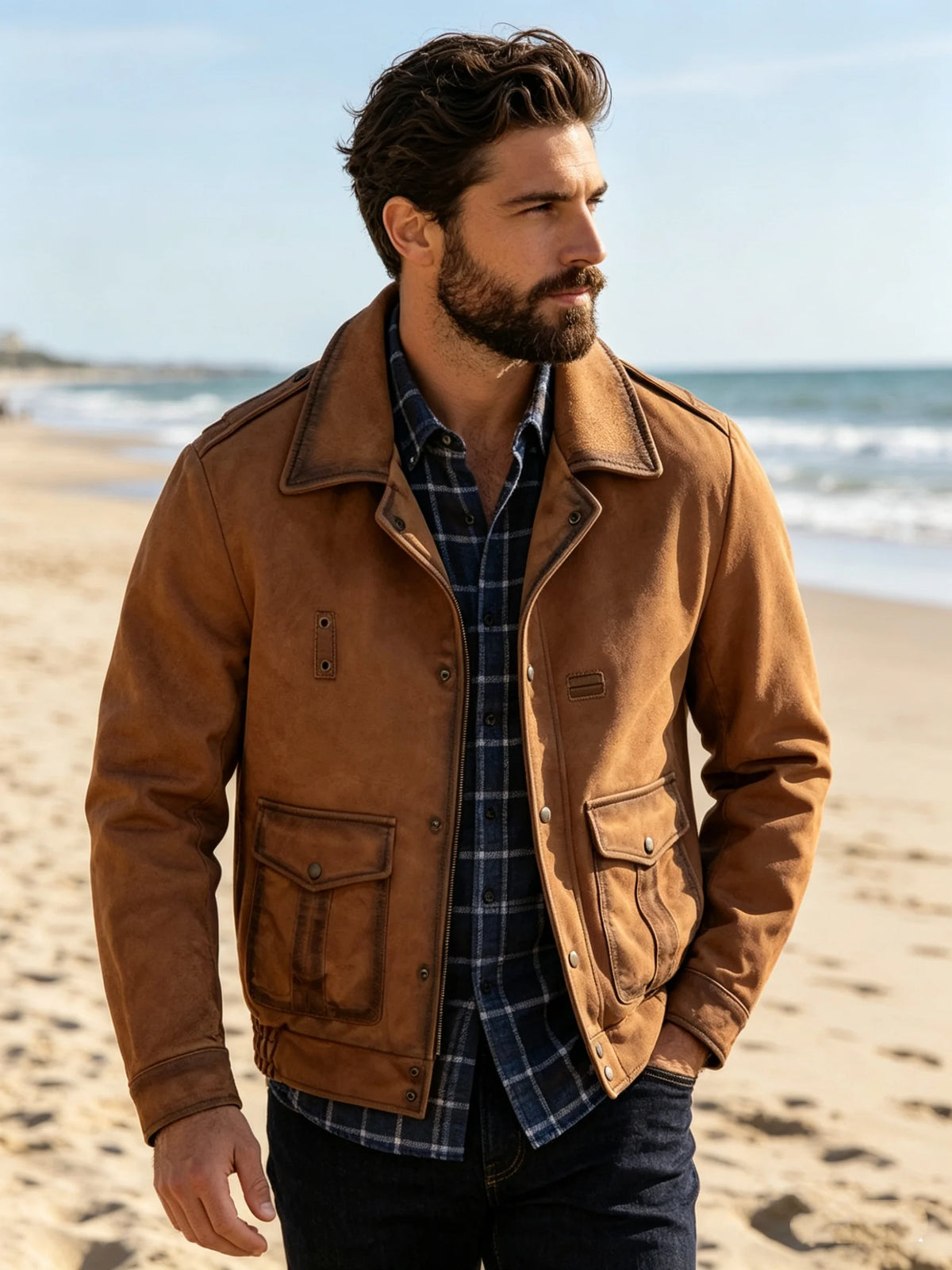Orange Winter Leather Jacket Men Vintage Style Plus Size 5XL Genuine Natural Cowhide Turn-Down Collar Retro Mounted Police Coat