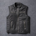 Black Four Seasons Leather Vest Men Vintage Style Plus Size 4XL Genuine Natural Cowhide Stand Collar Rivets Vest