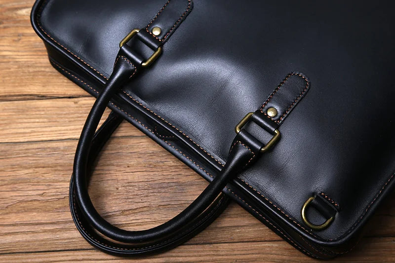 NZPJ Men's Briefcase Leather Handbag Retro Top Layer Cowhide Laptop Bag Crazy Horse Leather Shoulder Messenger Bag Luxury Bag