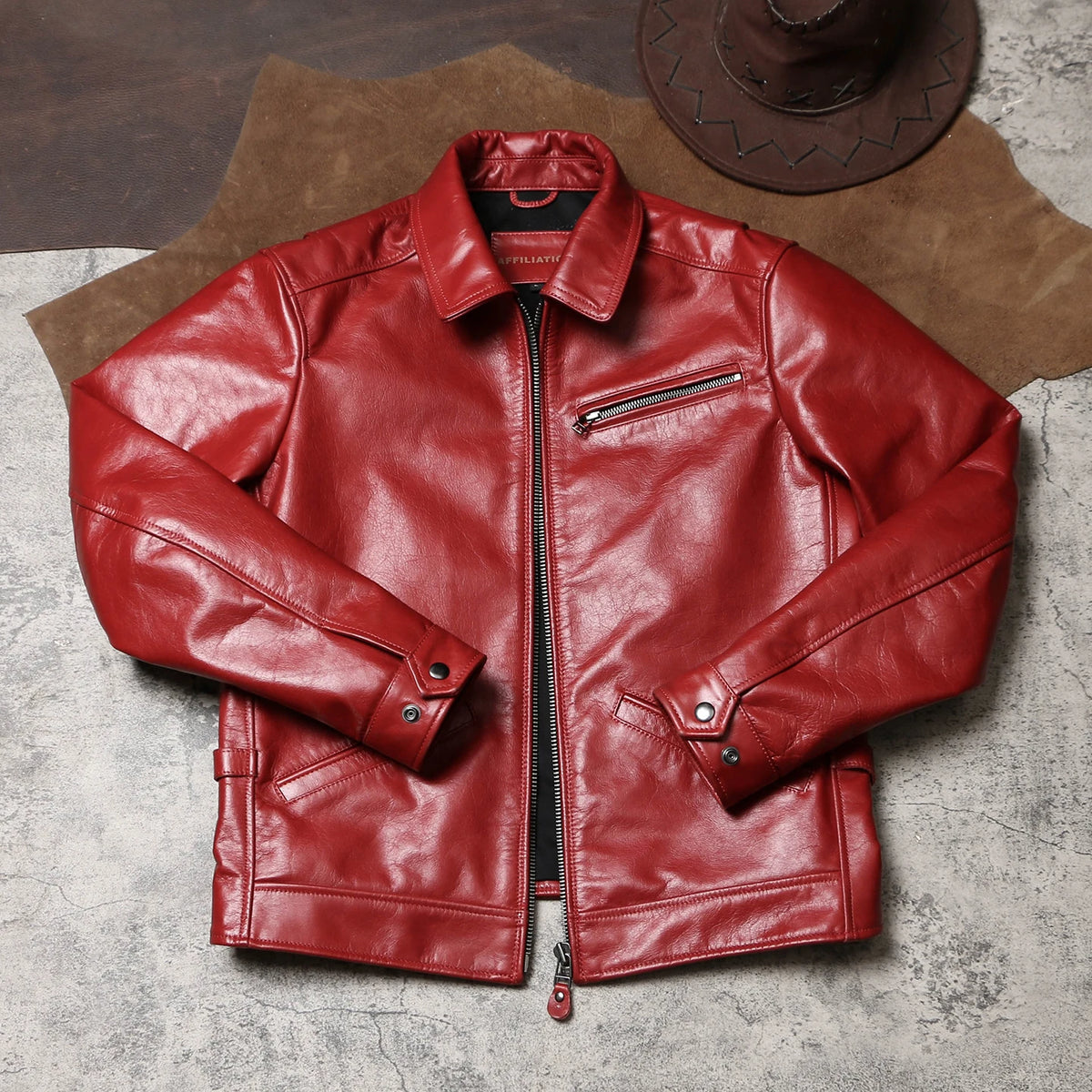 Red Autumn Leather Jacket Men Retro Casual Style Plus Size 5XL Genuine Natural Cowhide Slim Fit Turn-Down Collar Coat 1930