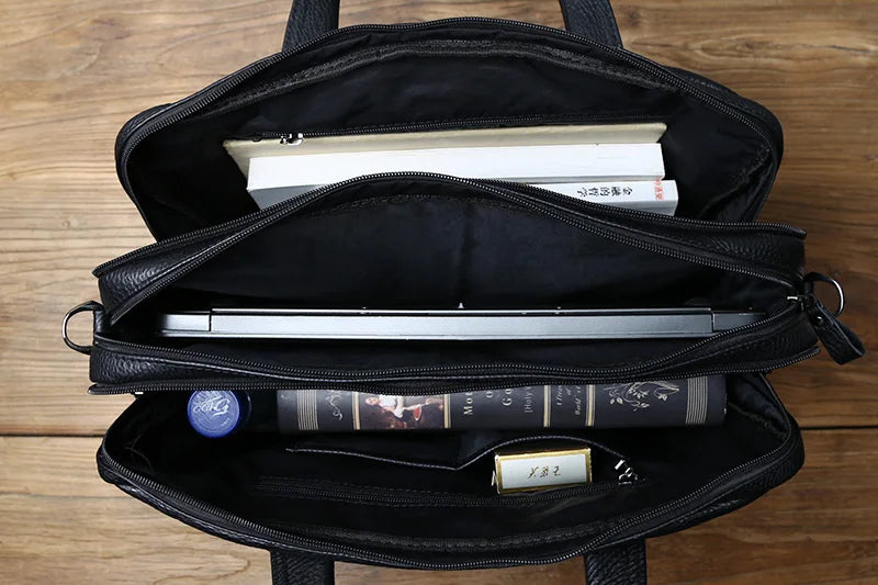 Fashion Leather Men Briefcase Top Layer Cowhide Business Handbag Casual Shoulder Messenger Bag for 15 Inch Laptop Bag NZPJ
