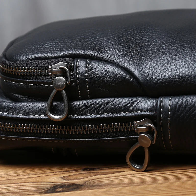 NZPJ Genuine Leather Men's Chest Bag Casual Crossbody Bag Top Layer Cowhide Men's Bag Trendy Tablet Computer Bag Trendy Backpack