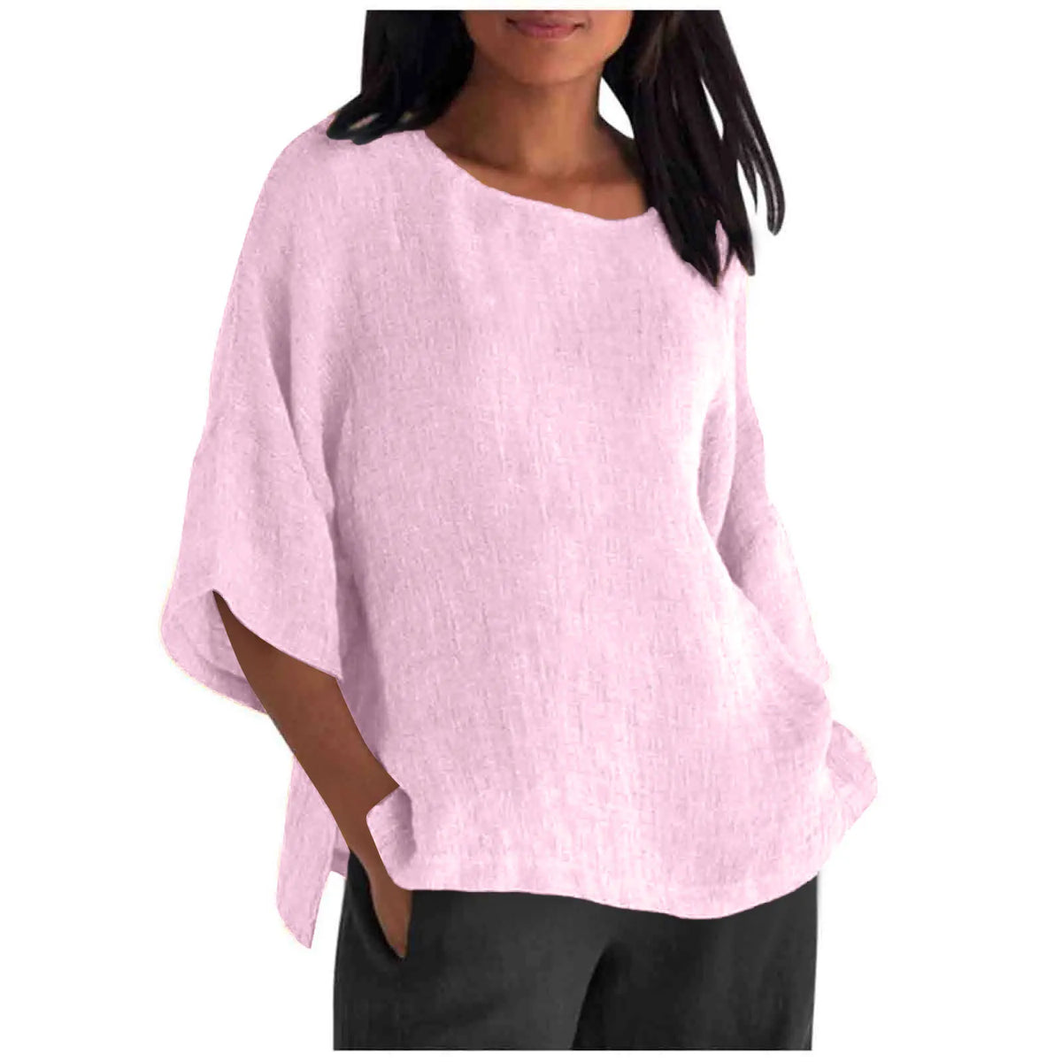 Hot Sale Of The Seasonwish Eaby Women's Cotton Linen Shirt round Neck Short Sleeve 25 Colors Casual Loose Fit Street Style Su...