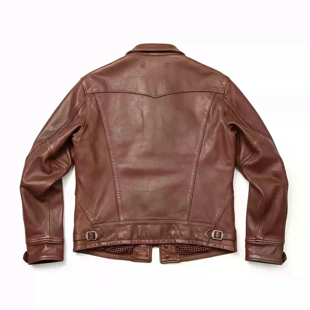 Genuine Natural Sheepskin Turn-Down Collar Single Breasted Coat Red Brown Spring Leather Jacket Men Retro Style Plus Size 4XL