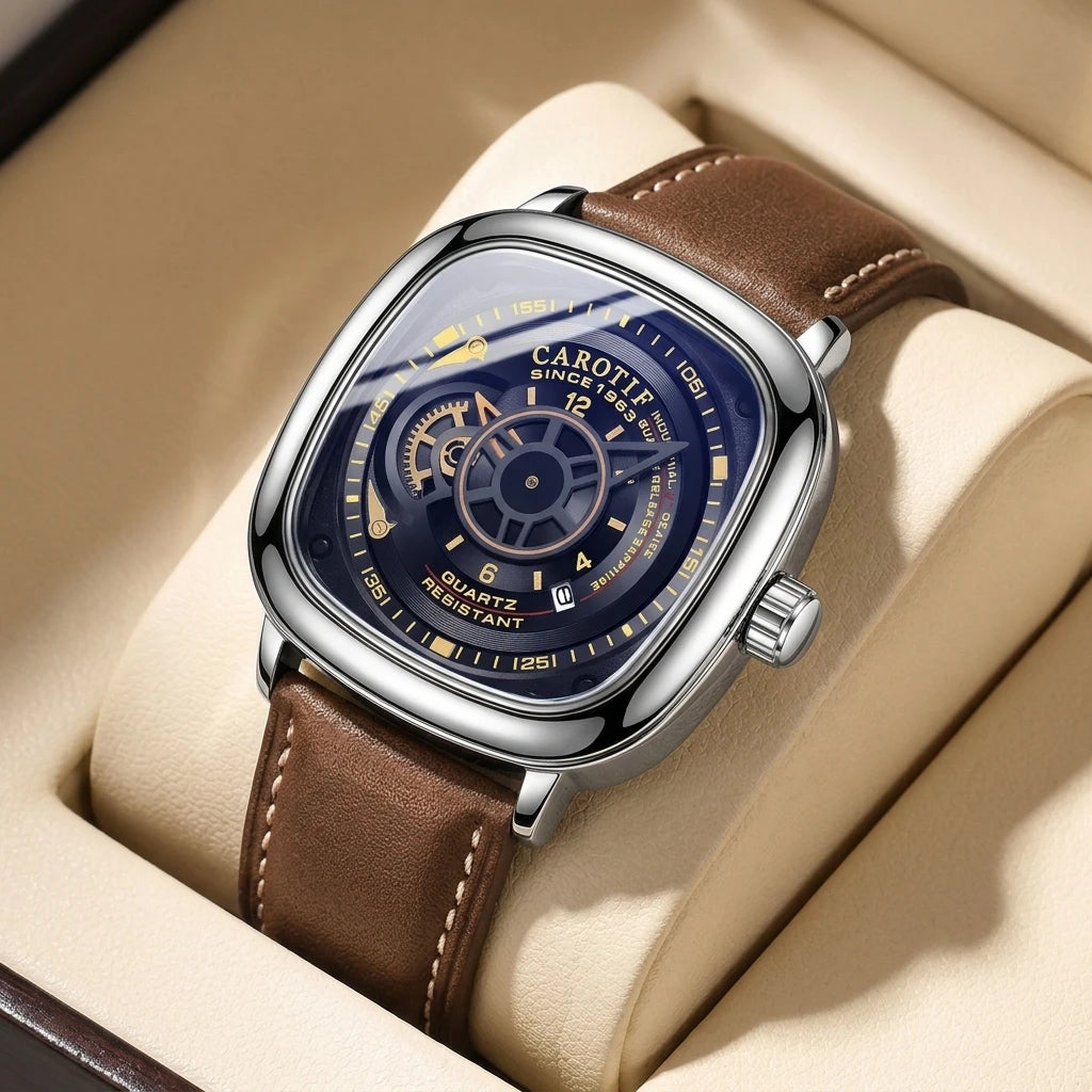 1 piece square case black leather strap ins style niche design personalized dial trendy versatile men's