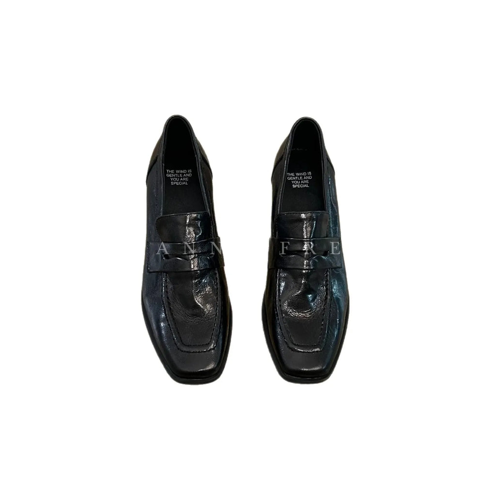 Trendy Work Shoes Women's Slip-On Loafers Artistic Style High Intelligence Sensation British Style Square Head Thick Heel Lea...