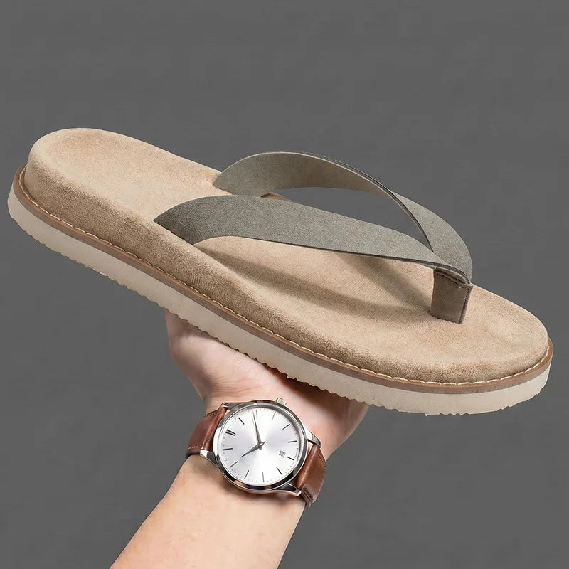 Summer Men's Simple Style Sandals Anti-Slip Faux Suede Soft Leather Slip-On Beach Footwear Comfortable Wear for Casual Use