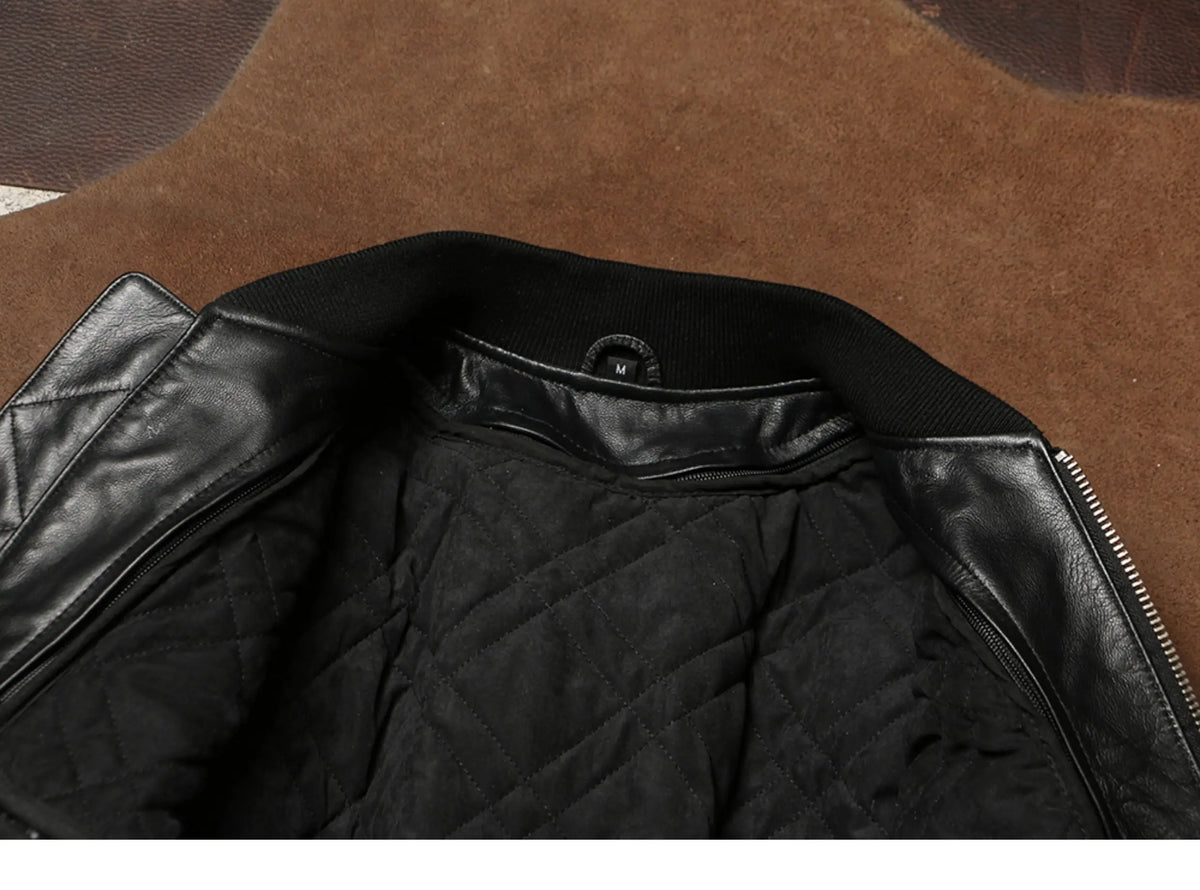 Black Winter Leather Jacket Men Military Style Plus Size 5XL Genuine Natural Sheepskin Thick Warm MA1 Flight Leather Coat