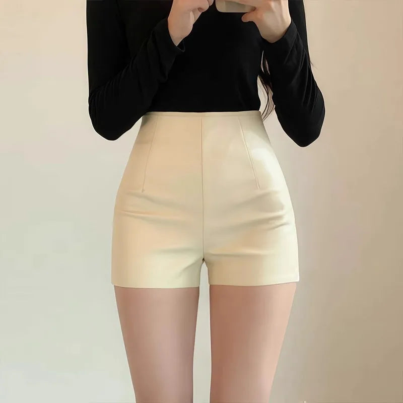 High Waist PU Leather Pants Short Skirt Women's Autumn Winter Slim Fit Boot Cut Straight Leggings Outerwear Fashion Trend