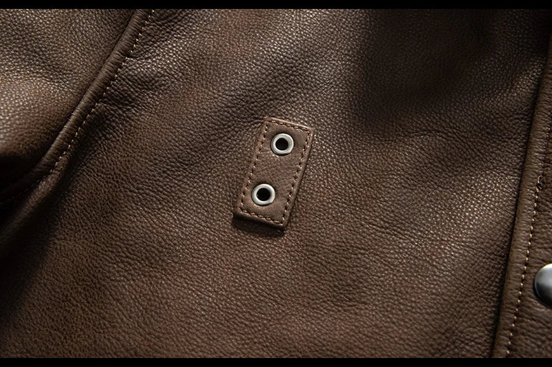 Genuine Natural Thick Cowhide California Mounted Police Coat Dark Brown Winter Leather Jacket Men Retro Style Plus Size 5XL