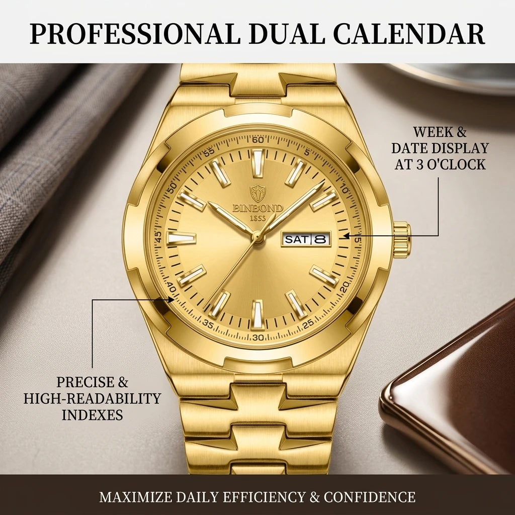 1pc Fashion Metal Strap Watch, Simple and Elegant Dial, with Date and Day Display, Daily Versatile Trend