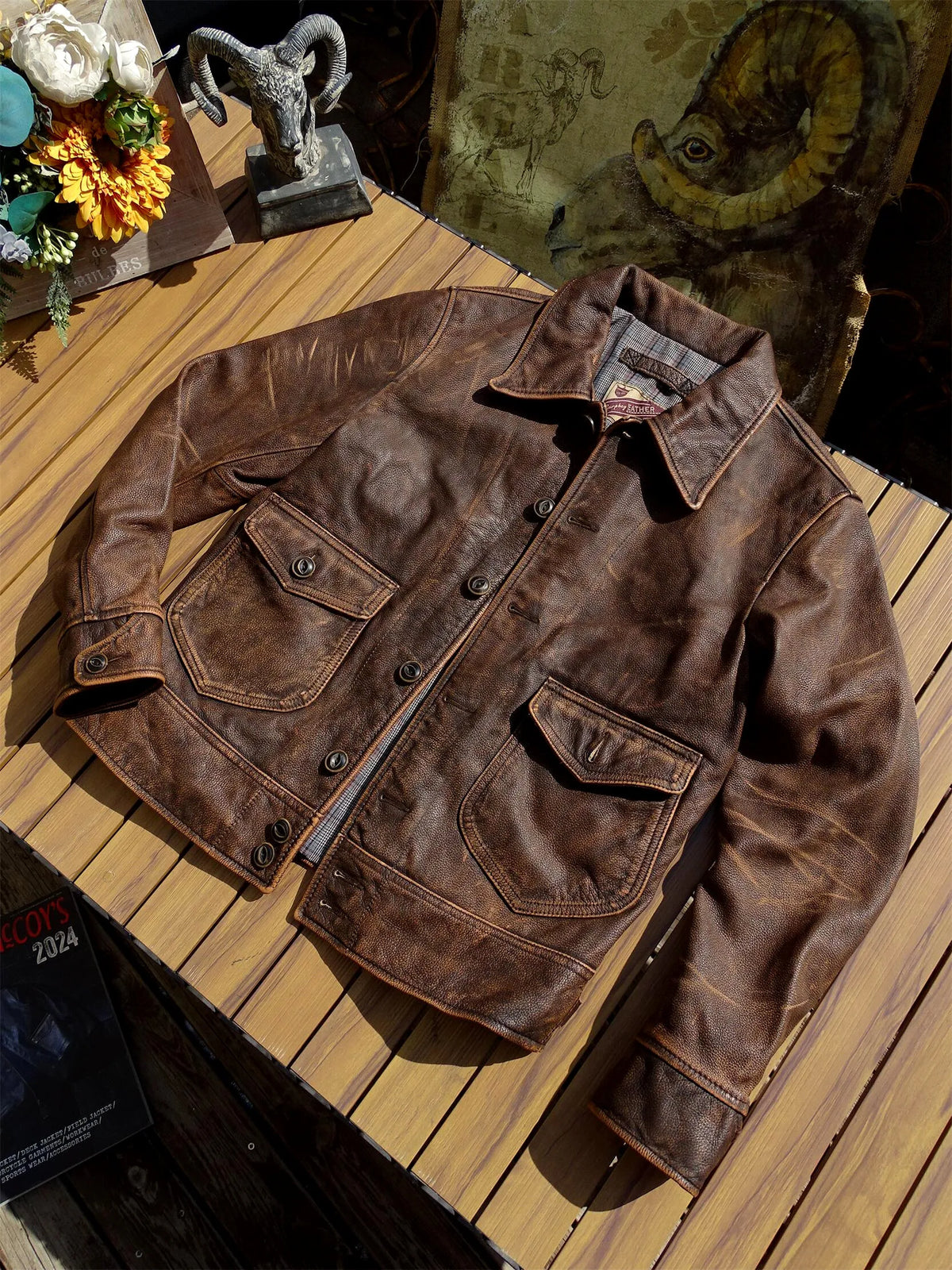 Dark Brown Spring Leather Jacket Men Retro Style Plus Size 5XL Genuine Natural Cowhide Turn-Down Collar Single Breasted Coat
