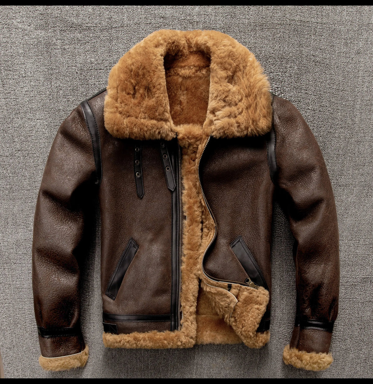 Brown Winter Shearling Jacket Men Retro Style Plus Size 5XL Genuine Natural Sheepskin Turn-Down Collar Thick Warm B3 Flight Coat