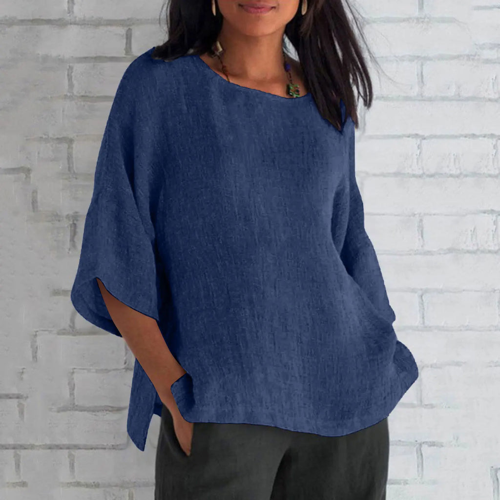 Hot Sale Of The Seasonwish Eaby Women's Cotton Linen Shirt round Neck Short Sleeve 25 Colors Casual Loose Fit Street Style Su...