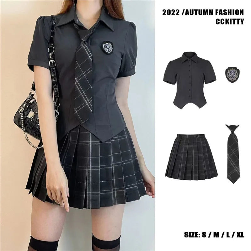 American Style Uniform Short Sleeve Women's School Uniform Set Waist-Cinching Jk Outfit Mini Skirt Sweet Fresh Princess Sleeve