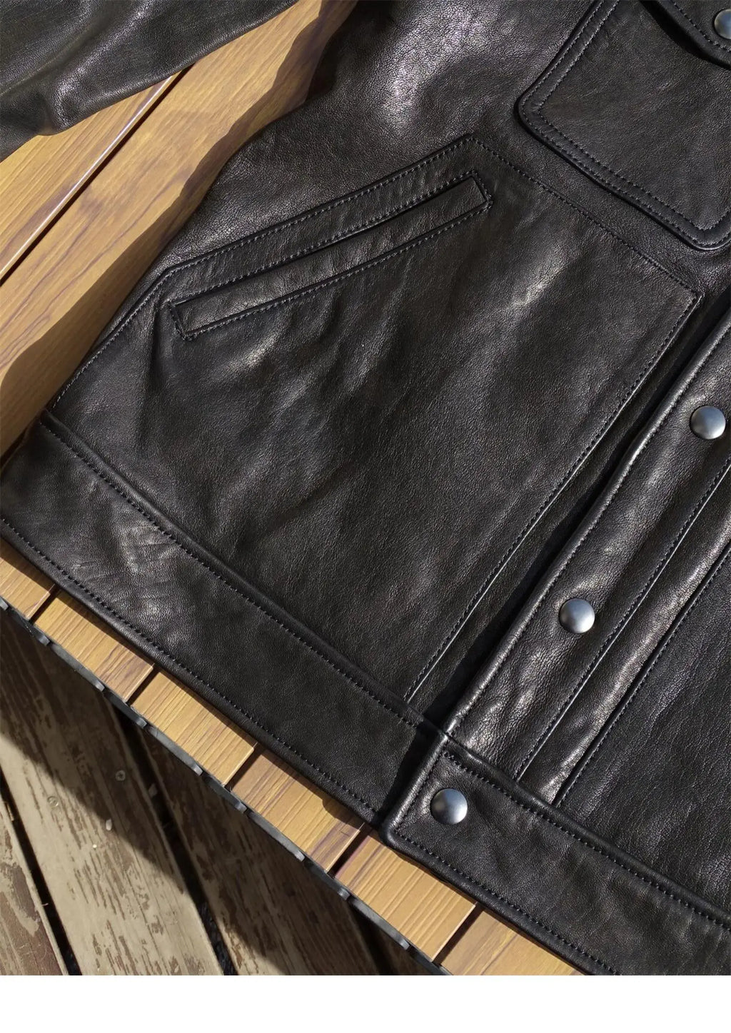 Black Autumn Leather Jacket Men Casual Style American Size Genuine Natural Sheepskin Turn-Down Collar Single Breasted Denim Coat