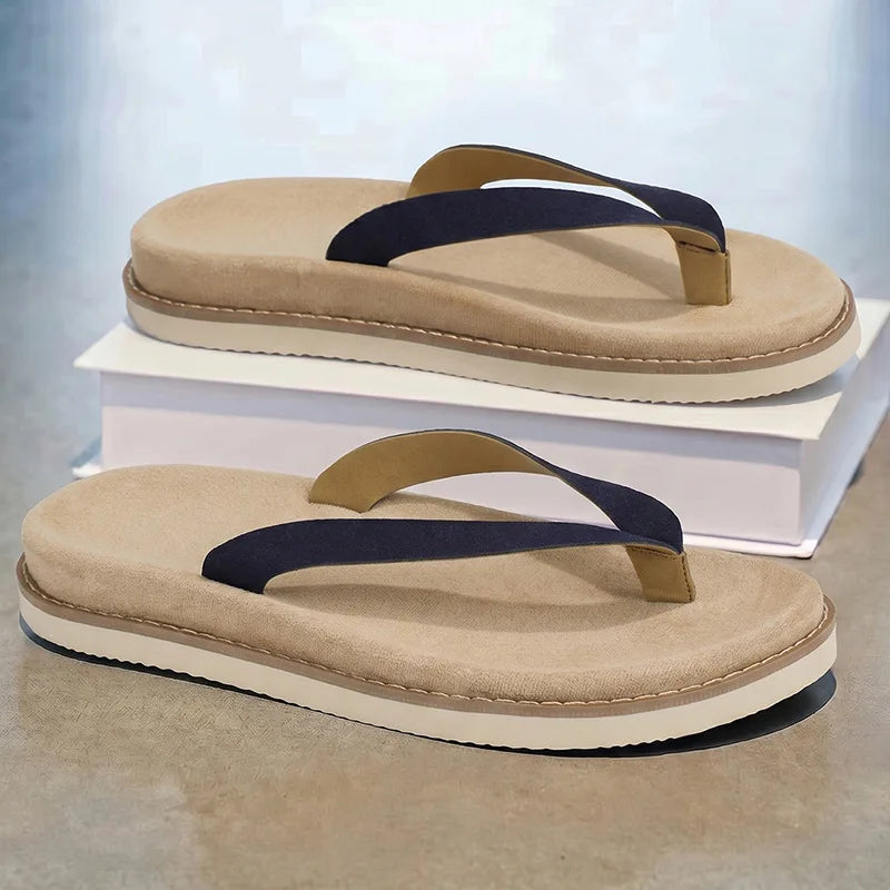 Summer Men's Simple Style Sandals Anti-Slip Faux Suede Soft Leather Slip-On Beach Footwear Comfortable Wear for Casual Use