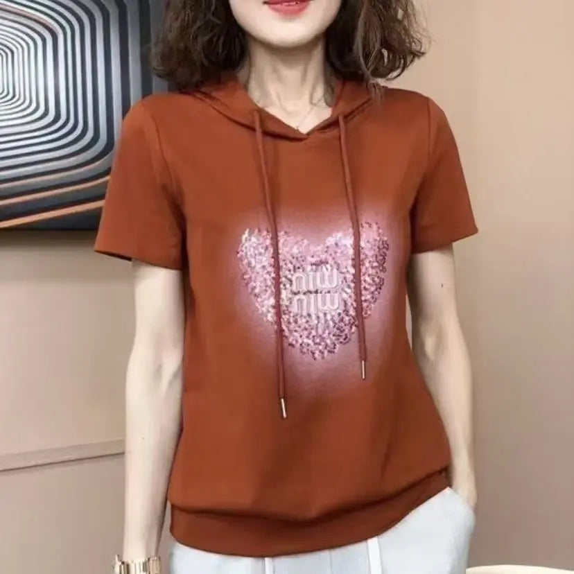 Fashionable Mommy Short Sleeve Base Shirt Women's Slim Fit Summer Versatile European Style T-Shirt Inner Wear Top Casual Style