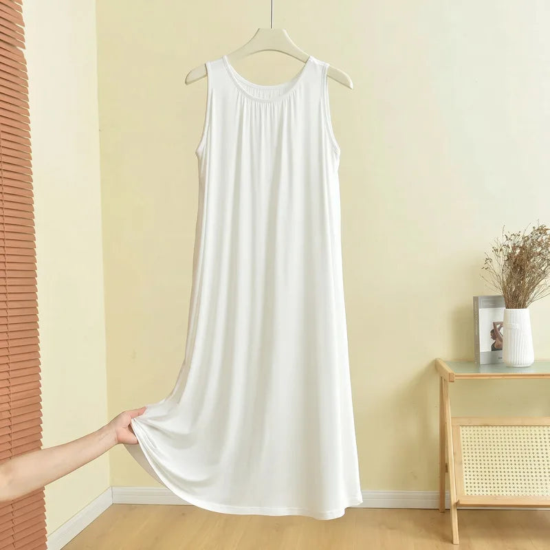 Loose Long Modal Dress Women's Summer Casual Home Clothes Outdoor Wear Vest Sleep Dress Straight Cut High Waist Midi Dress