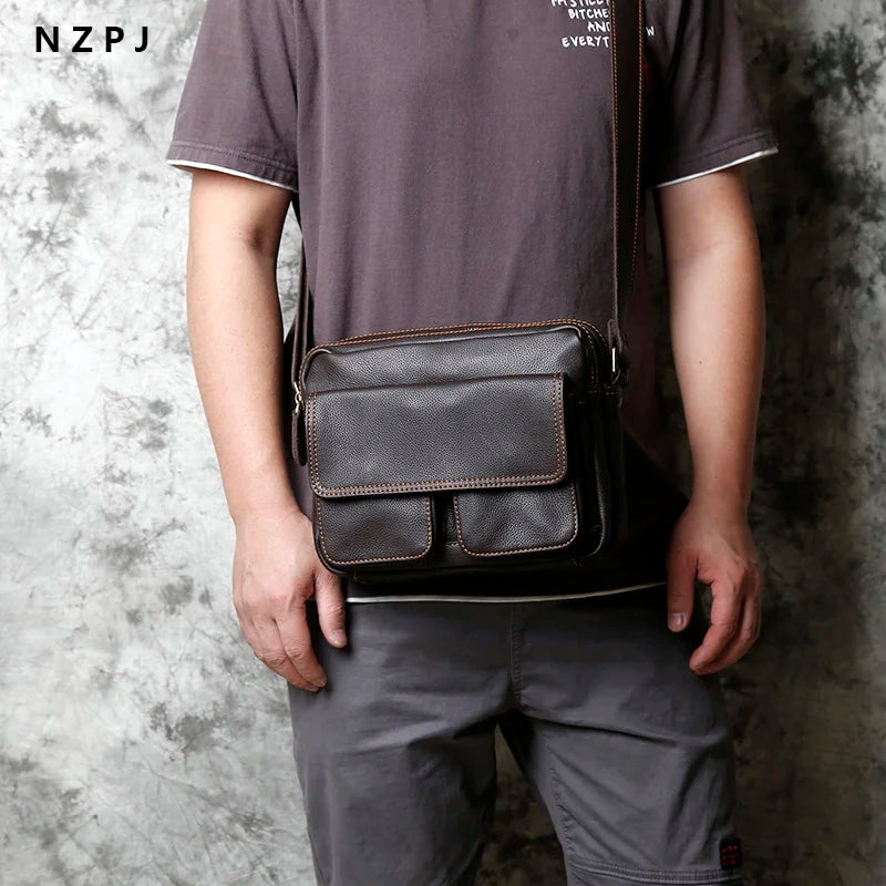 Retro Handmade Leather Men's Shoulder Bag First Layer Cowhide Crossbody Messenger Bag Casual Trend Men Bag 8 Inch Ipad Bag NZPJ