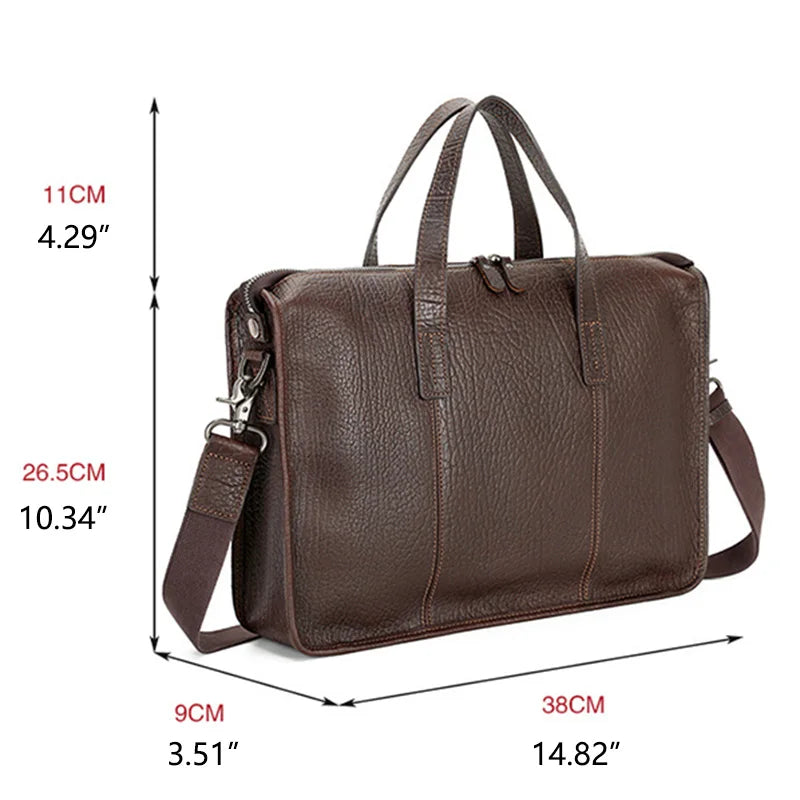 NZPJ Men's Handbag Genuine Leather Briefcase Top Layer Cowhide Shoulder Messenger Bag Fashion Laptop Bag for 15 Inch Laptop