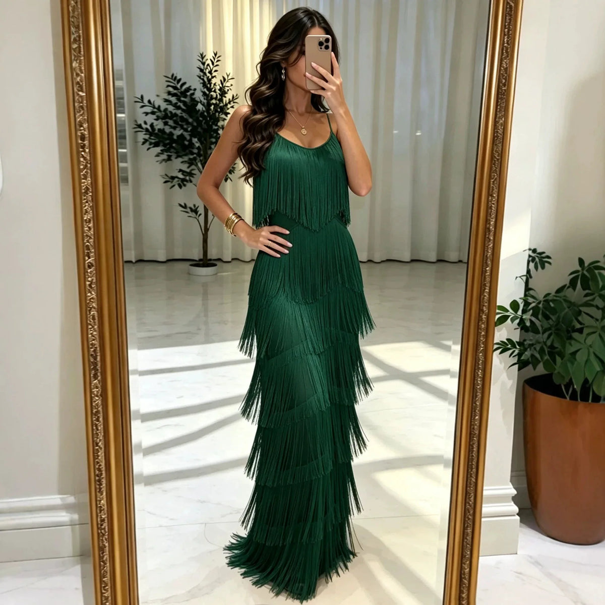 Long Sexy Evening Gown Women's Dress with Tassel Belt Polyester Fabric Sleeveless mid Waist Pure Color Ball Gown Skirt