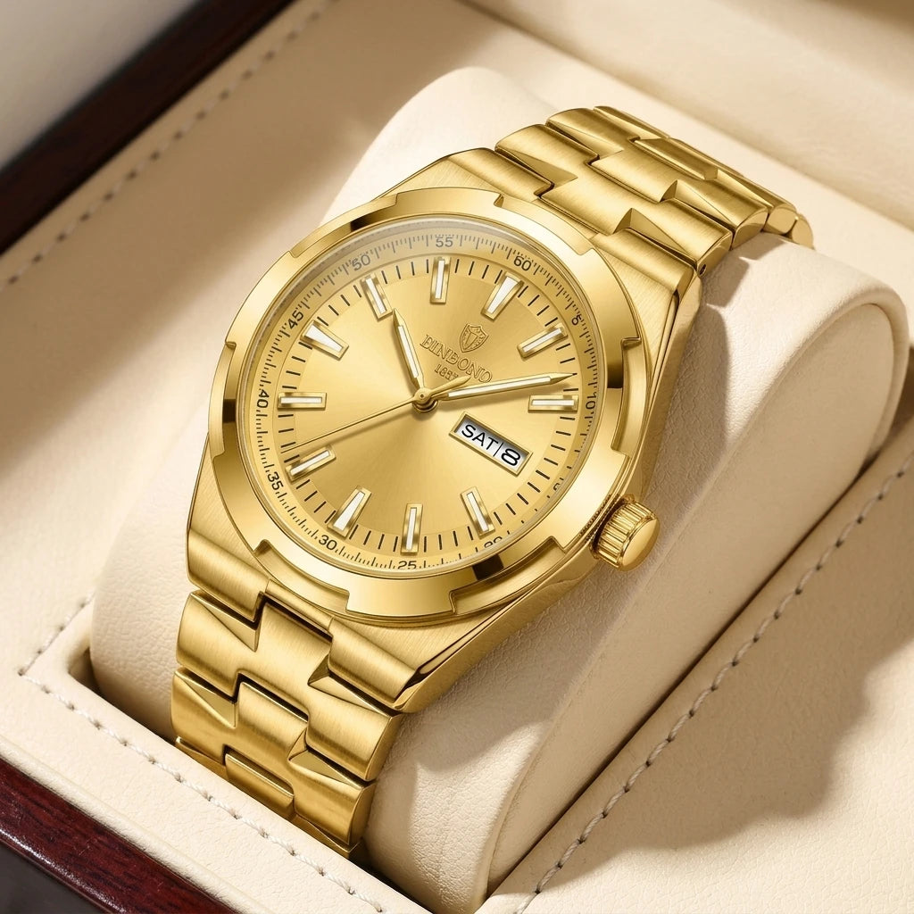 1pc Fashion Metal Strap Watch, Simple and Elegant Dial, with Date and Day Display, Daily Versatile Trend