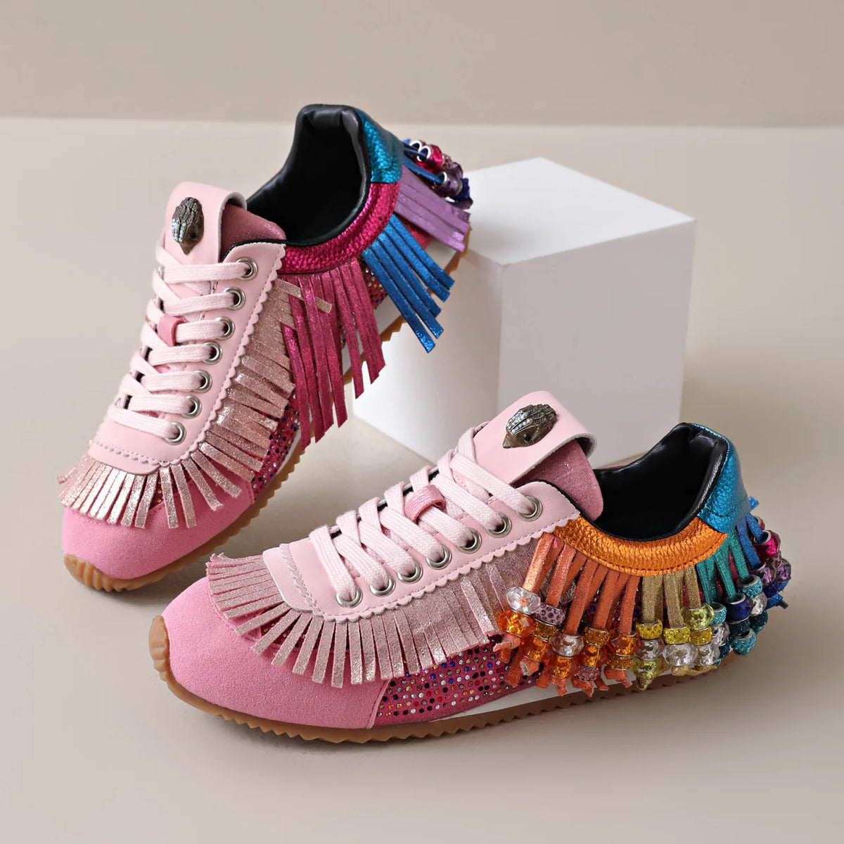 Colorful Tassel Water Diamond Casual Flat Bottom Sport Board Shoes Large Size 2026 New Style Retro Knot Design round Toe