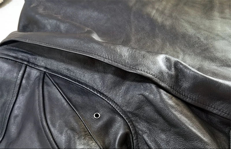 Black Winter Leather Jacket Men Retro Style Europe Size Genuine Natural Thick Sheepskin Turn-Down Collar Military G1 Flight Coat