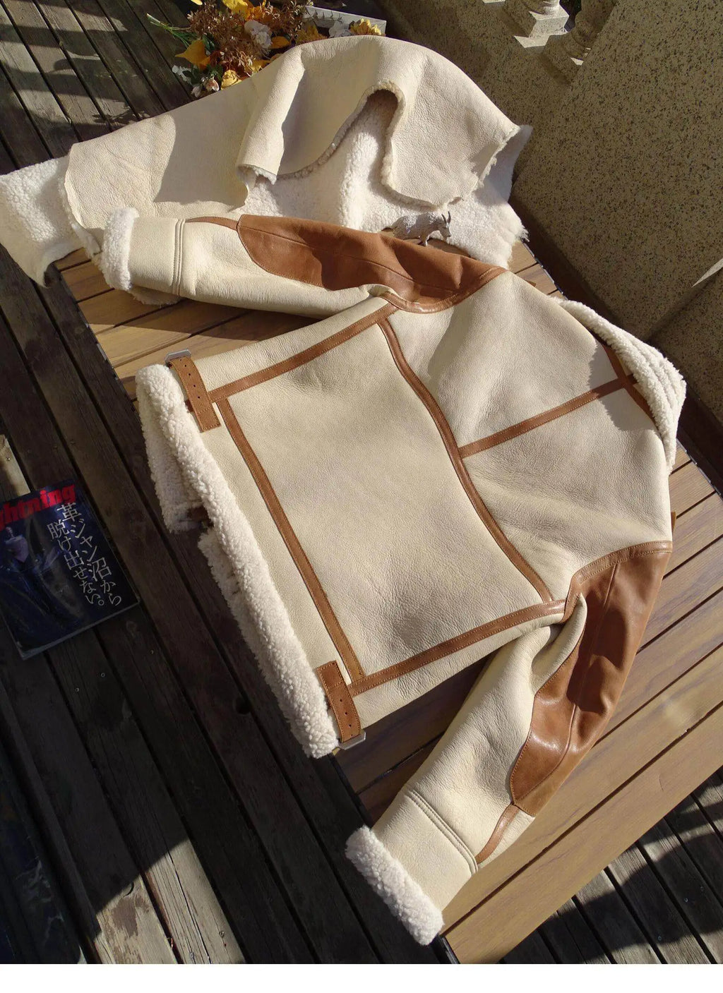Beige White Winter Shearling Jacket Men Retro Style Plus Size 5XL Real Natural Thick Sheepskin Turn-Down Collar B3 Bomber Coat