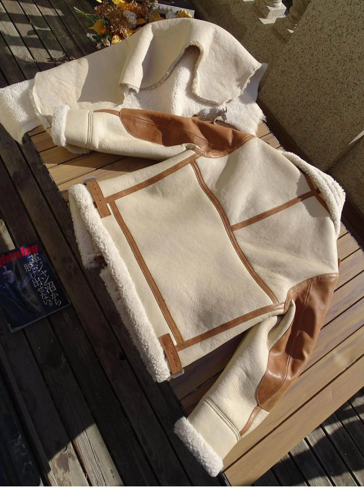 Beige White Winter Shearling Jacket Men Retro Style Plus Size 5XL Real Natural Thick Sheepskin Turn-Down Collar B3 Bomber Coat