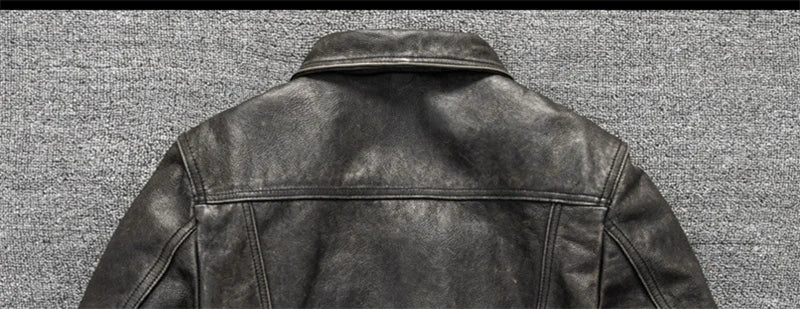 Black Spring Leather Jacket Men Vintage Style Plus Size 5XL Genuine Natural Cowhide Turn-Down Collar Single Breasted Coat