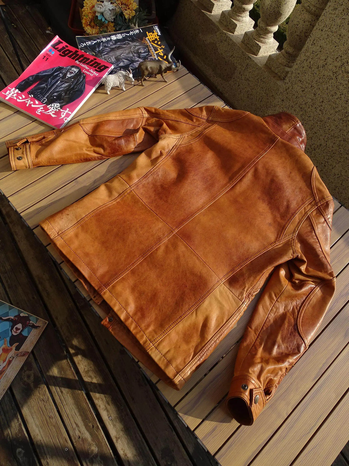 Orange Autumn Leather Jacket Men Safari Style Plus Size 3XL Genuine Natural Sheepskin Stand Collar Retro Vintage M65 Coat
