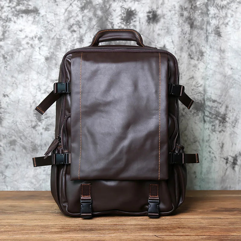 NZPJ Leather Men's Backpack  First Layer Cowhide Leisure Business Travel Backpack Large Capacity Computer Bag Women's Schoolbag