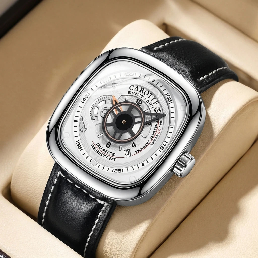 1 piece square case black leather strap ins style niche design personalized dial trendy versatile men's