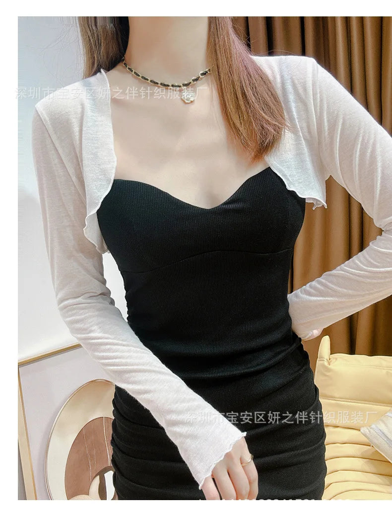 Women's Short Sleeveless Tank Top Outerwear Silk Shawl Cardigan Summer Fashion Ice Silk Cover up French Style Small Cannon