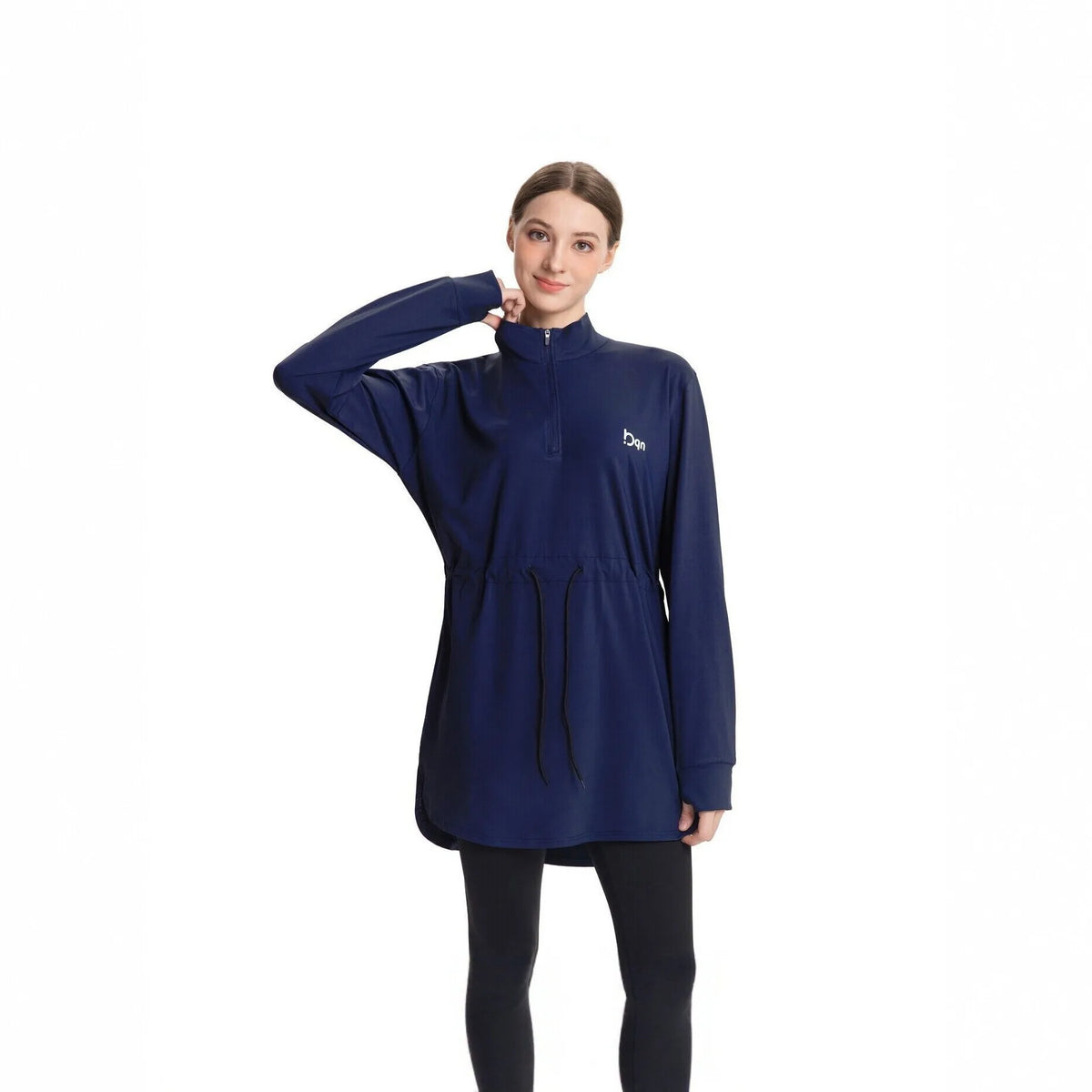 Conservative Long Sleeve Yoga Clothes Drawstring Waist Fitness Suit Multicolored plus Size Modest Tunic for Women Running Gym