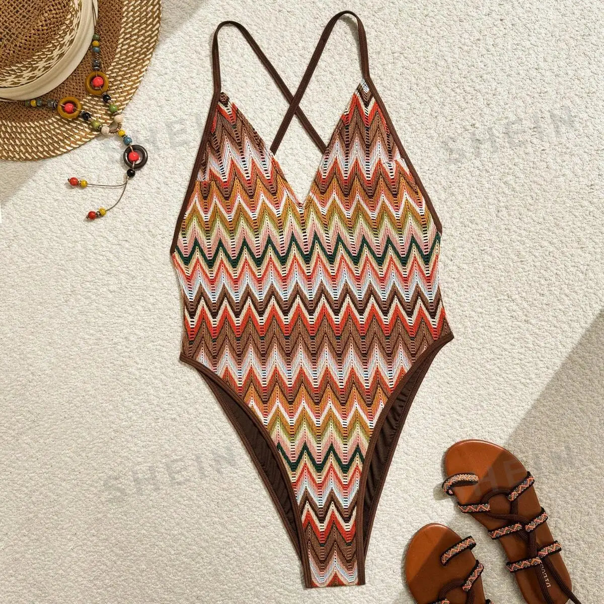 Sweet Fresh 2026 New Style Bikini One-Piece Swimsuit Sexy Wave Striped Fashionable Women's Swimwear Quick Dry Waterproof
