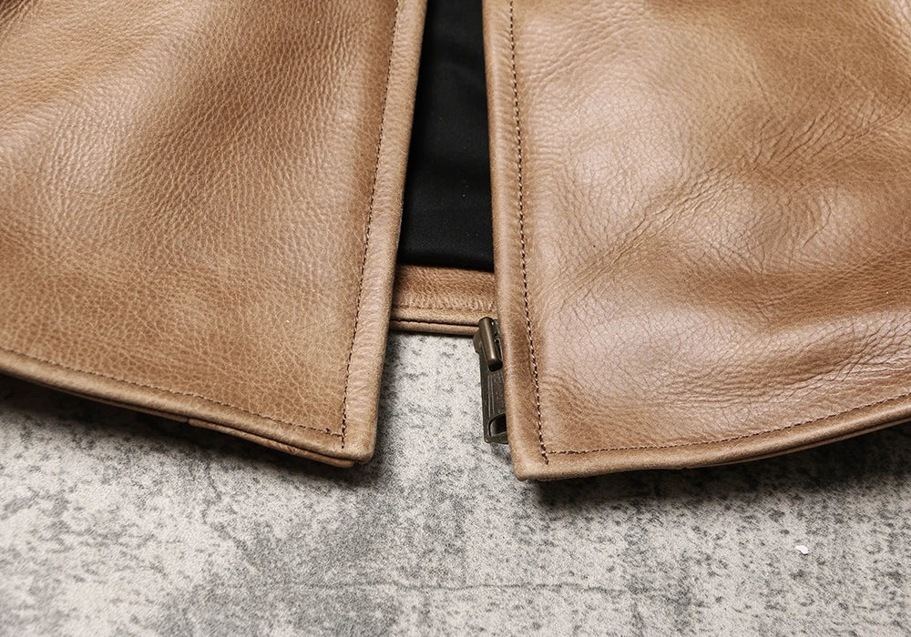 Light Brown Winter Leather Jacket Men Sprots Style Plus Size 5XL Genuine Natural Thick Cowhide Stand Collar Slim Leather Coat