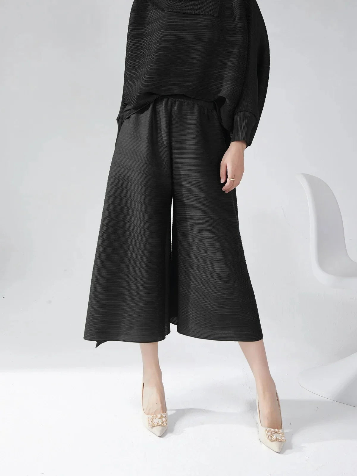 plus Size Women's Wide Leg Pants Draped Thin Folded Summer Casual Seven-Five-Length Loose Fit Trousers by None(Ae Stock)