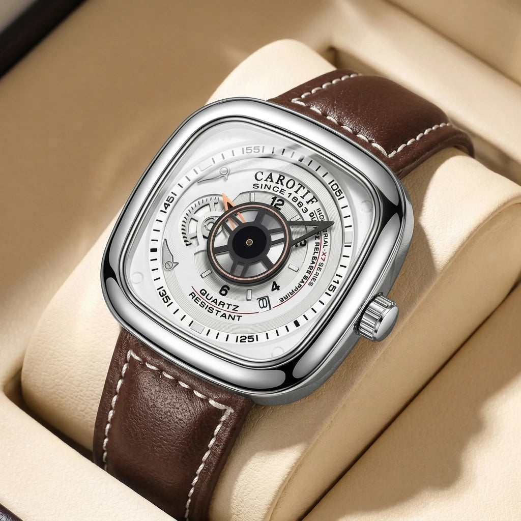 1 piece square case black leather strap ins style niche design personalized dial trendy versatile men's