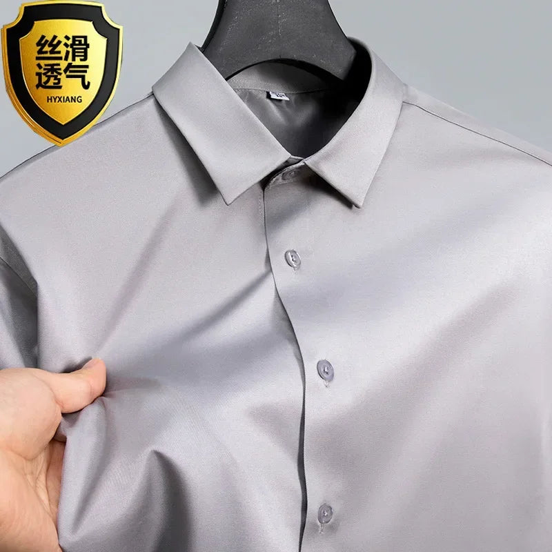 S-6XL White Shirt Men's Spring and Autumn Business Dress Non iron Korean Fit Anti wrinkle Solid Color Shirt