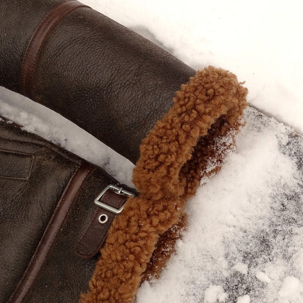 Dark Brown Winter Shearling Jacket Men Retro Vintage Style Plus Size 4XL Genuine Natural Sheepskin Bomber Military Flight Coat