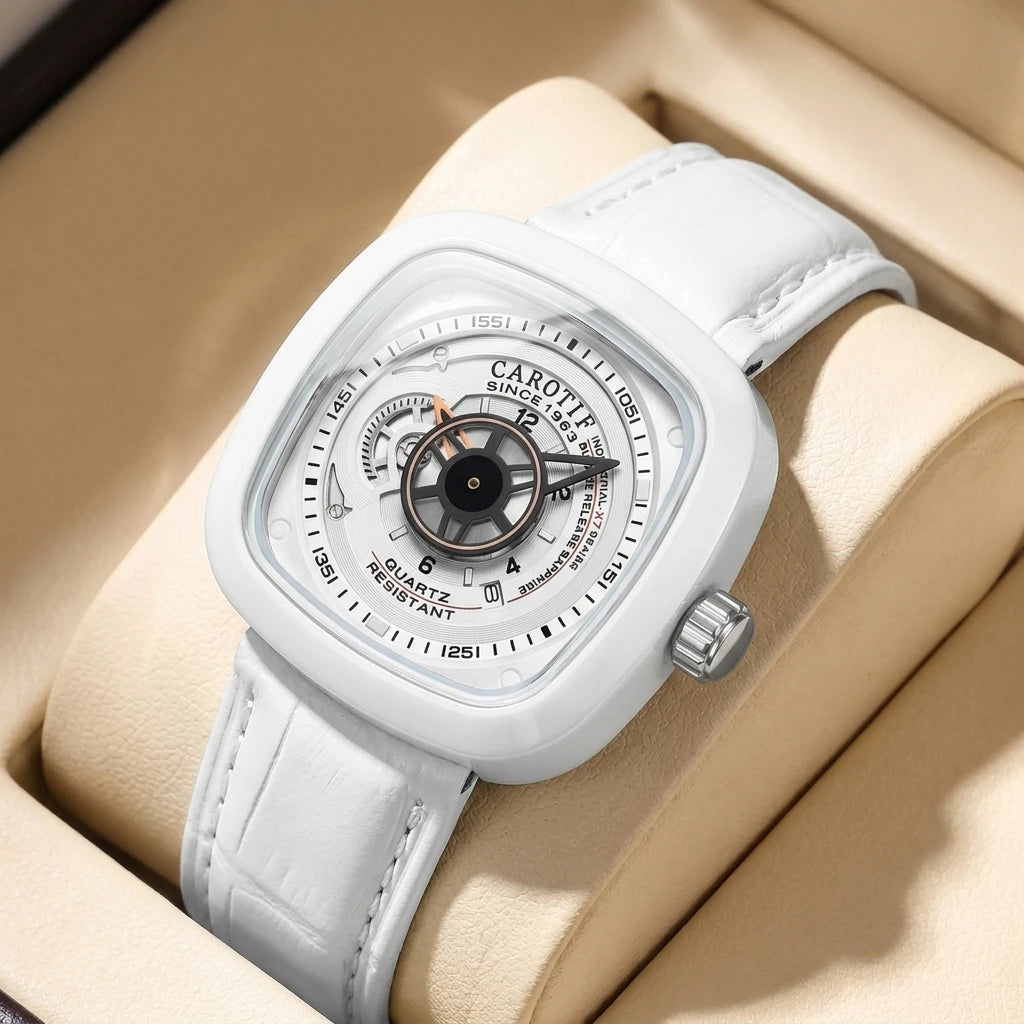 1 piece square case black leather strap ins style niche design personalized dial trendy versatile men's