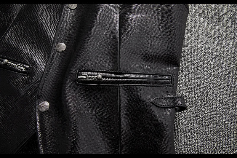 Black Spring Leather Vest Men Casual Style Plus Size 5XL Genuine Natural Sheepskin Single Breasted Short Sleeveless Coat