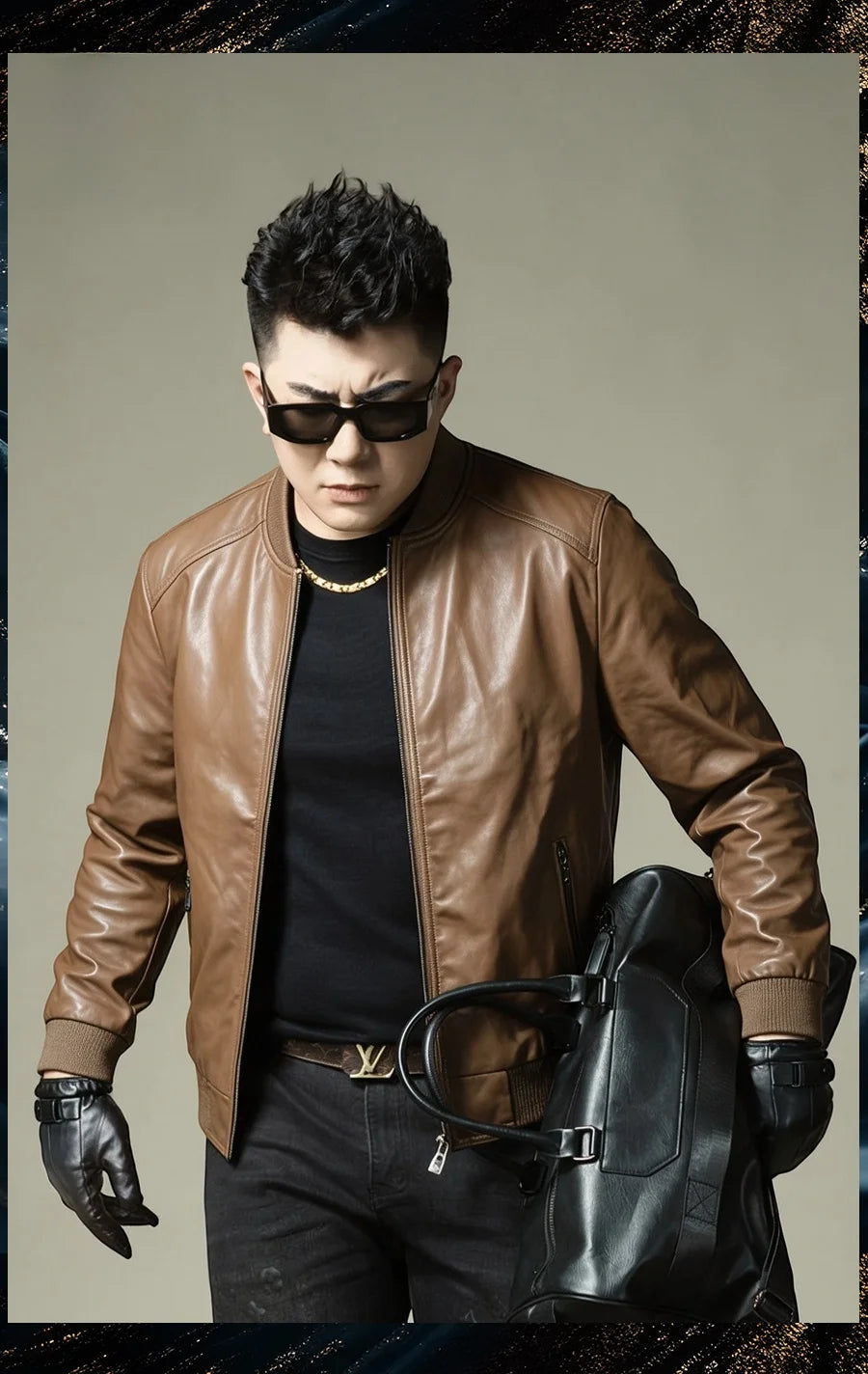 2026 Autumn New Men's Baseball Collar Biker Style Casual Leather Jacket High End Fashion Outerwear Slim Fit Long Sleeve Zipper