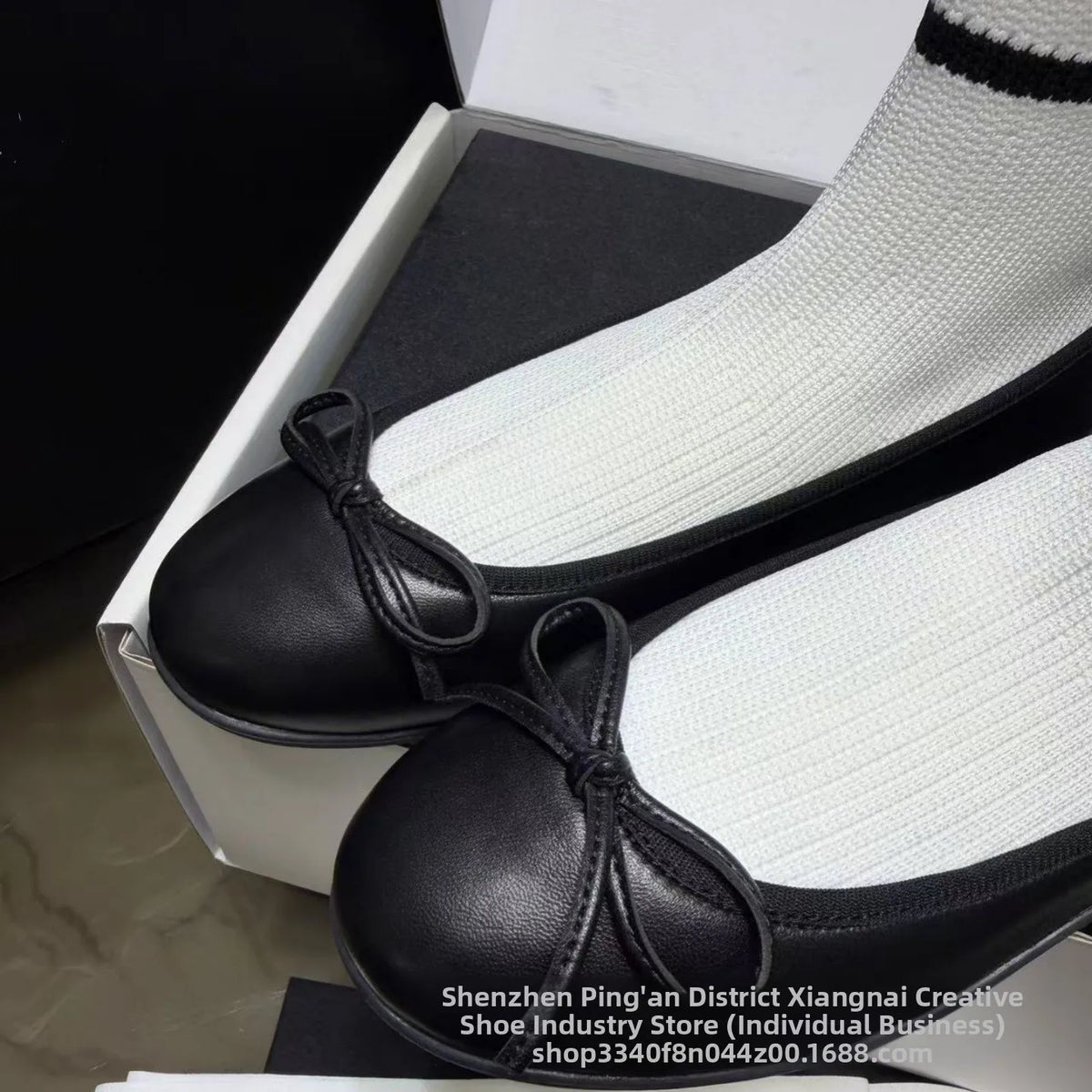 Elegant Mary Jane Shoes Women's Casual Butterfly Knot Elastic Slim Boots French Ballet Style Splicing Breathable Waterproof