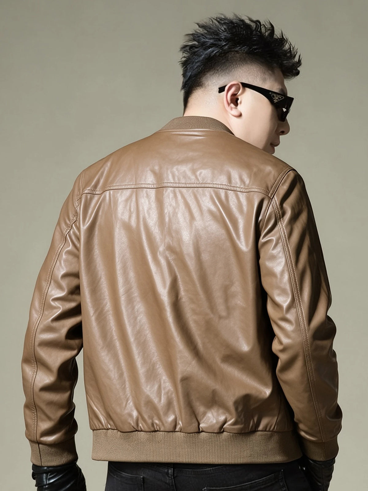 2026 Autumn New Men's Baseball Collar Biker Style Casual Leather Jacket High End Fashion Outerwear Slim Fit Long Sleeve Zipper