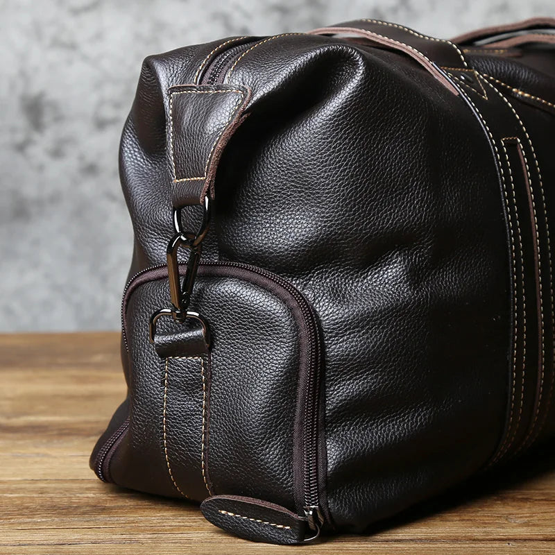 NZPJ Vintage Leather Men Travel Bag Natural Cowhide Handbag Casual Shoulder Messenger Computer  Bag Large Capacity Luggage Bag